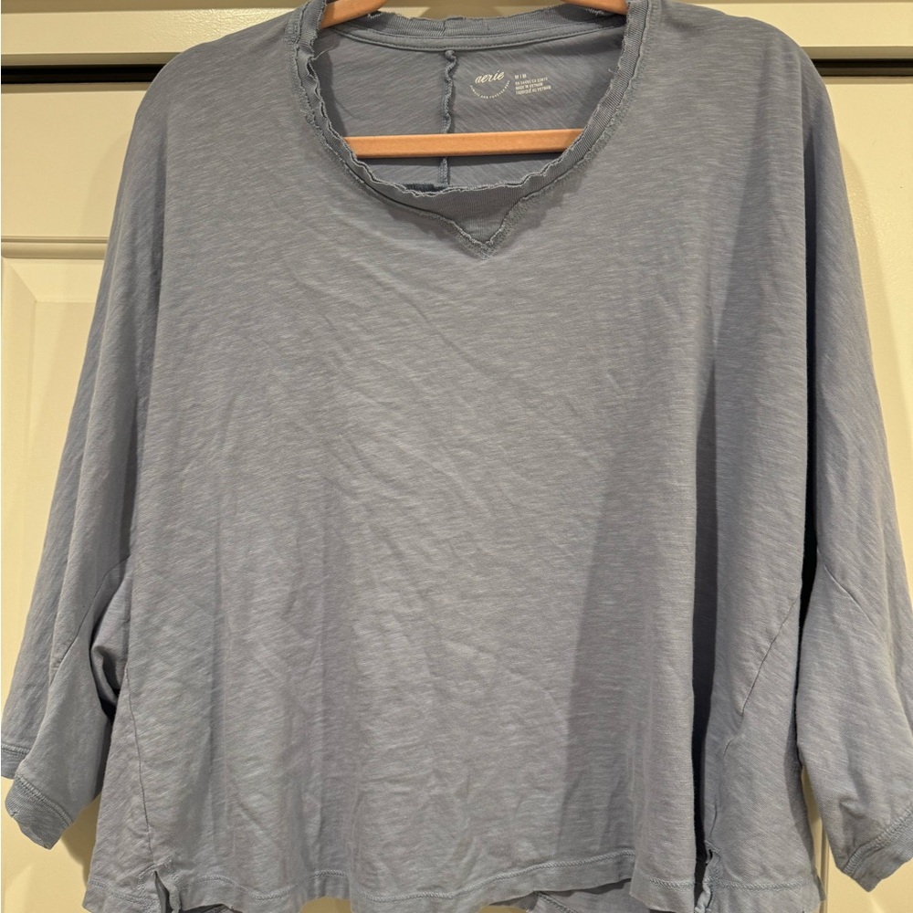 Aerie Light Blue V-Neck 3 quarter Tee